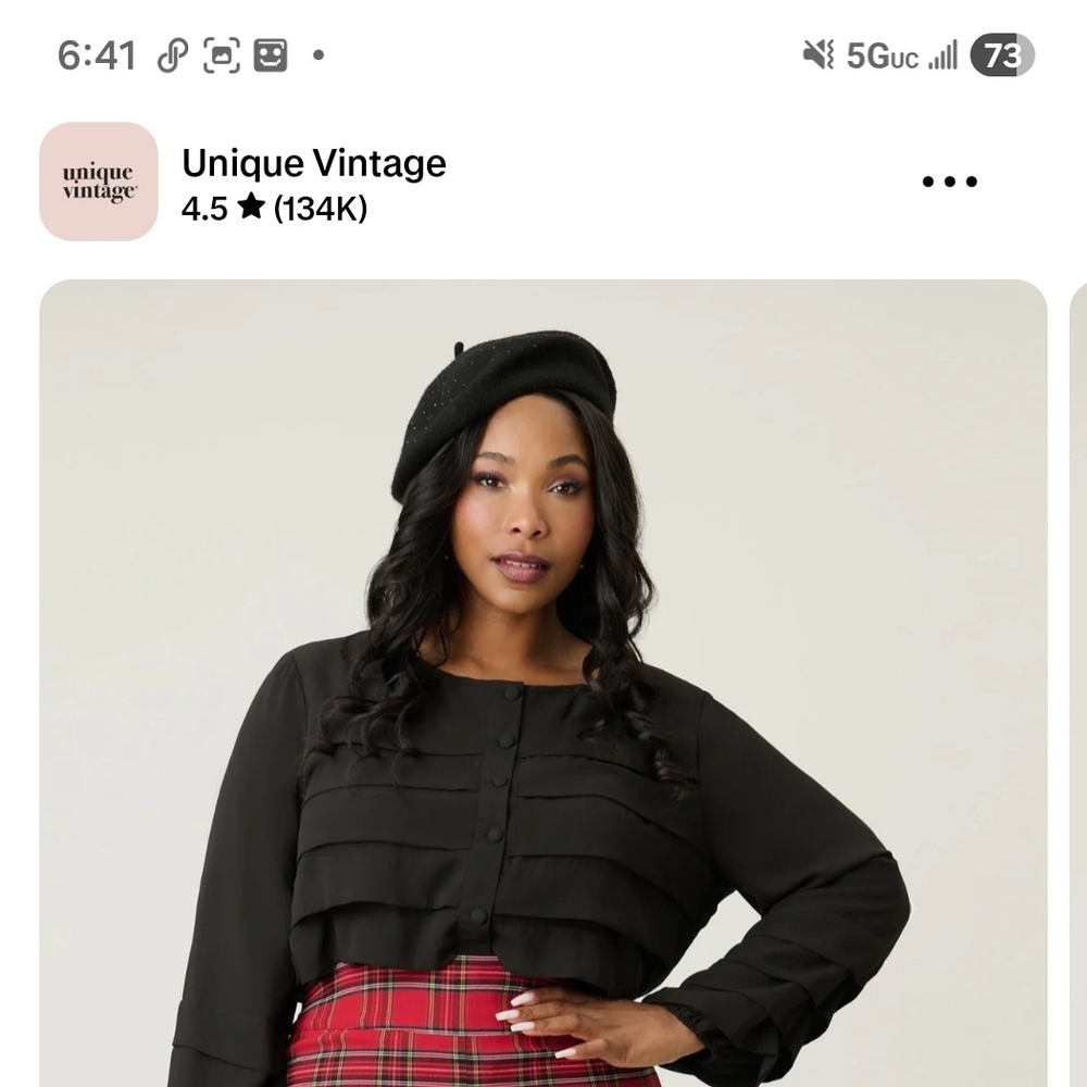 Unique Vintage Black Layered Top and Red Plaid Skirt